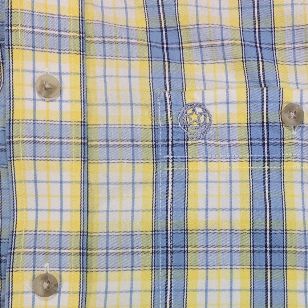 Wrangler George Strait Cowboy Cut Plaid Button Down Shirt Blue Yellow Men Size M - Picture 3 of 7